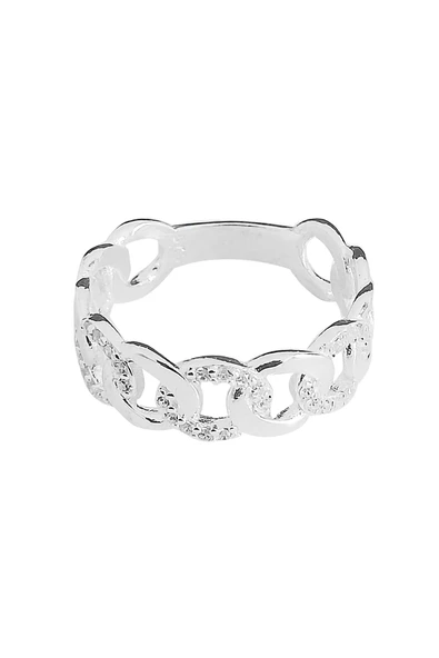 Zirkon Taşlı Zincir Modeli Yüzük 925 Ayar Gümüş ürün görseli