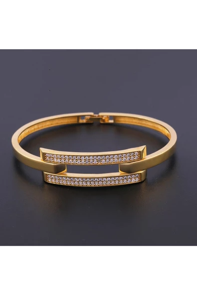 Zirkon Taşlı İkili Kaburga Bijuteri Bilezik 22 Ayar Altın Kaplama ürün görseli