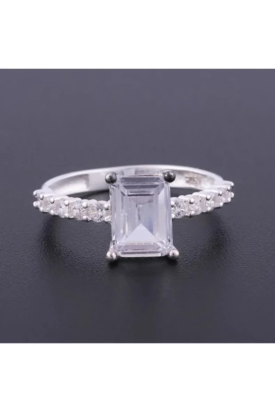Tek Baget Taşlı Model Yüzük 925 Ayar Gümüş - Resim 2