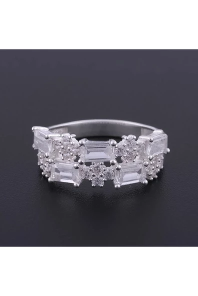 Zirkon Baget Taşlı Şık Yüzük 925 Ayar Gümüş - Resim 2