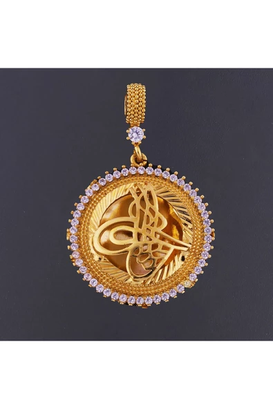 Tuğralı Zirkon Taşlı 1 Bijuteri Kolye Ucu 22 Ayar Altın Kaplama ürün görseli
