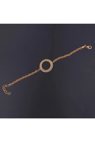 Zirkon Taşlı Çeyreklik Burgu Zincir5 Bileklik 22 Ayar Altın Kaplama - Resim 2