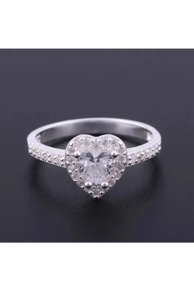 Zirkon Taşlı Kalp Modeli Yüzük 925 Ayar Gümüş - 2