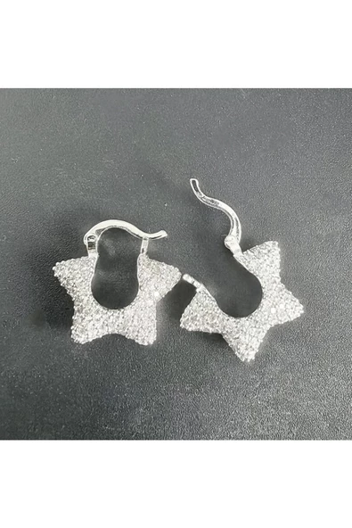 Zirkon Taşlı Yıldız Modeli Gümüş Kaplama Bijuteri Küpe ürün görseli