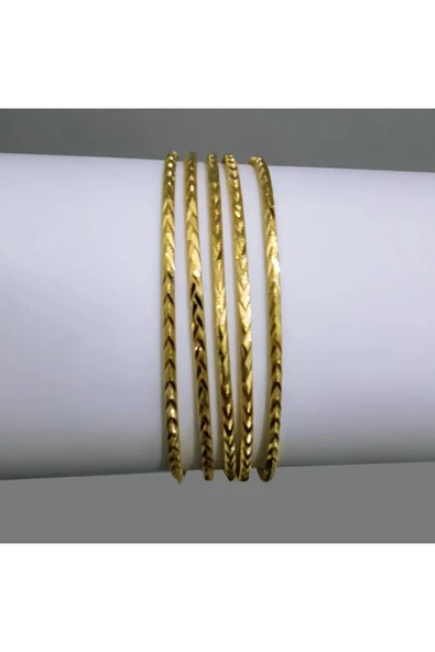 5 Adet 22 Ayar Altın Kaplama Işlemeli Ince Bijuteri Bilezik - Resim 3