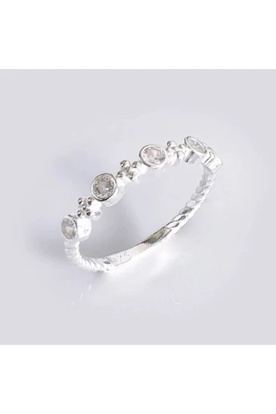 Beş Taşlı Burgu Modeli Frapan Yüzük 925 Ayar Gümüş