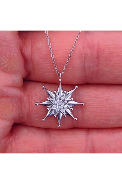 Kutup Yıldızı Modeli Zincirli Bay- Kolye Ucu 925 Ayar Gümüş - Resim 3