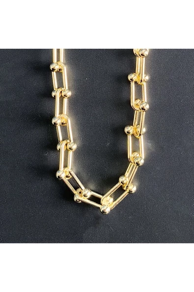 Kalın Zincir Altın Kaplama Bijuteri Kolye2 - Resim 2