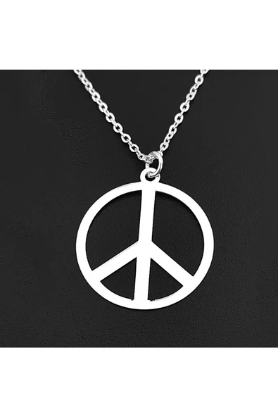 Barış (PEACE) Modeli Zincirli Bay- Kolye Ucu 925 Ayar Gümüş - 2