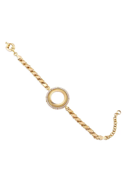 Zirkon Taşlı Çeyreklik Pullu Zincir2 Bileklik 22 Ayar Altın Kaplama ürün görseli