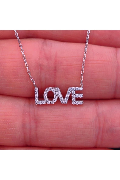 Love Modeli Zincirli Kolye Ucu 925 Ayar Gümüş - Resim 3