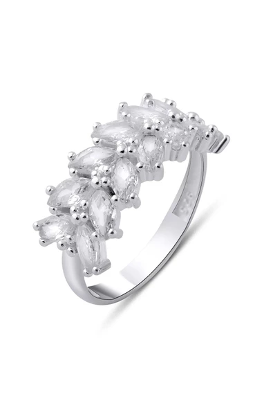 Beyaz Renkli Zirkon Taşlı Yaprak Modeli Yüzük 925 Ayar Gümüş ürün görseli