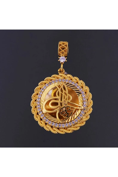 Tuğralı Burgu Zirkon Taşlı Bijuteri Kolye Ucu 22 Ayar Altın Kaplama ürün görseli