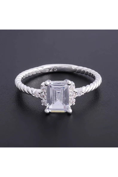 Burgulu Tek Taş Modeli Renkli Yüzük 925 Ayar Gümüş - Resim 2