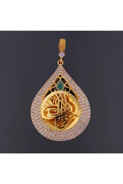 Zirkon Taşlı Damla Modeli  Bijuteri Kolye Ucu 22 Ayar Altın Kaplama