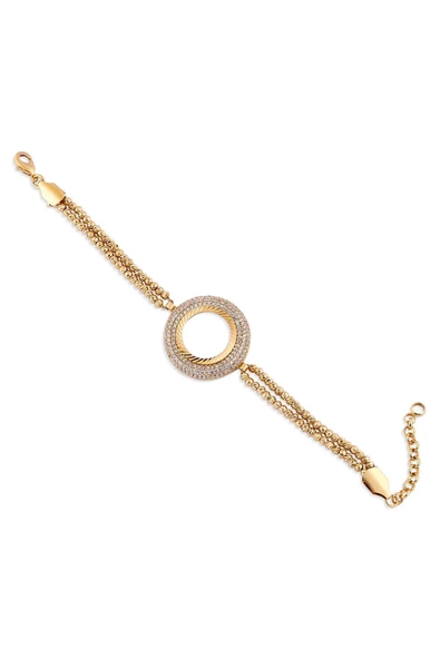 Zirkon Taşlı Çeyreklik Dorika Çift Zincir2 Bileklik 22 Ayar Altın Kaplama ürün görseli