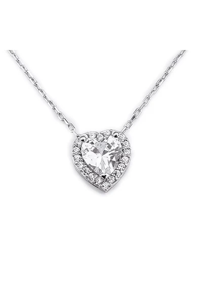 Taşlı Kalp Zincirli Kolye Ucu 925 Ayar Gümüş ürün görseli