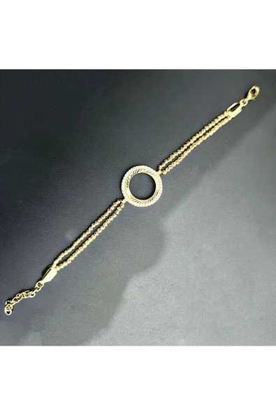 Zirkon Taşlı Çeyreklik Dorika Çift Zincir5 Bileklik 22 Ayar Altın Kaplama - Resim 2