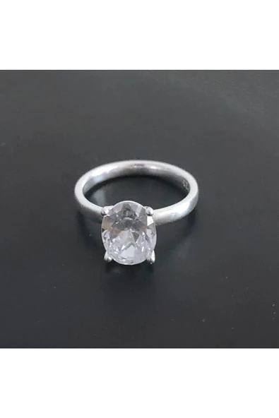 Elips Tek Taşlı Yüzük 925 Ayar Gümüş