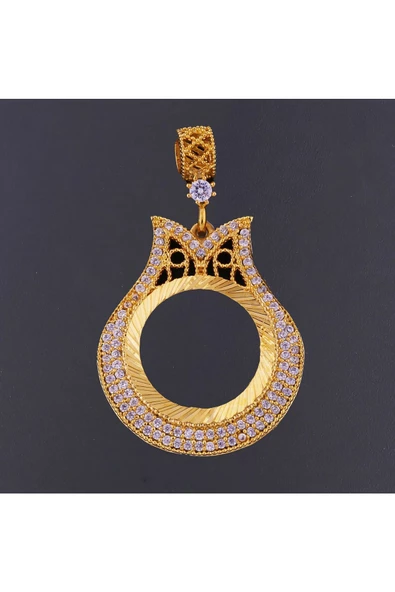 Zirkon Taşlı Çeyrek Altınlık Lale Desenli Bijuteri Kolye Ucu 22 Ayar Altın Kaplama ürün görseli