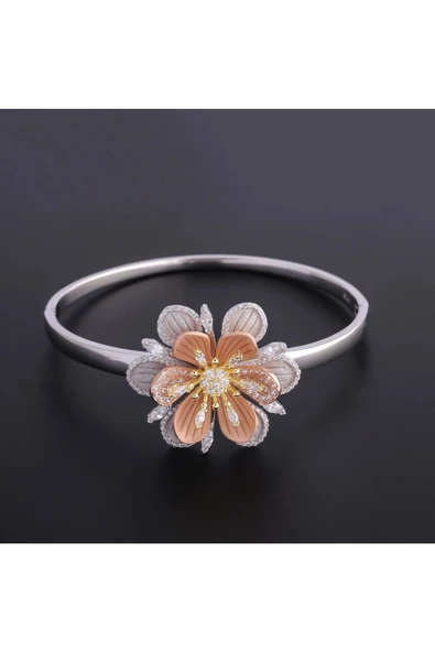 Gümüş (925 AYAR) Renkli Bahar Çiçeği Modeli Bilezik - Resim 2