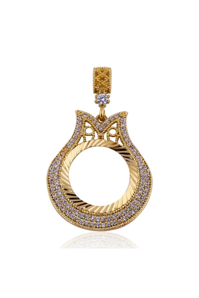 Zirkon Taşlı Çeyrek Altınlık Lale Desenli Bijuteri Kolye Ucu 22 Ayar Altın Kaplama - Resim 2