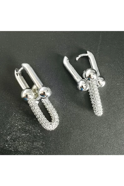 Zirkon Taşlı Gümüş Kaplama Bijuteri Küpe3 - Resim 2