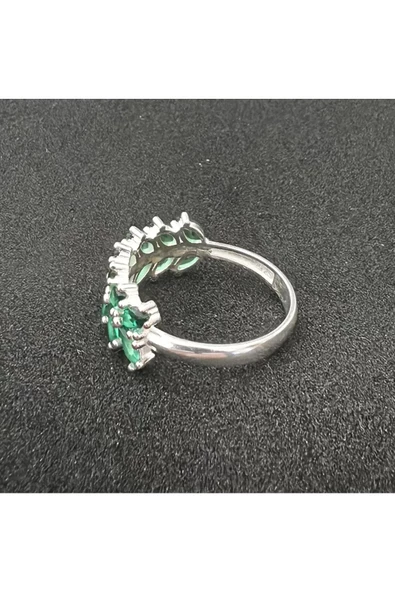 Yeşil Renkli Zirkon Taşlı Yaprak Modeli Yüzük 925 Ayar Gümüş - Resim 2