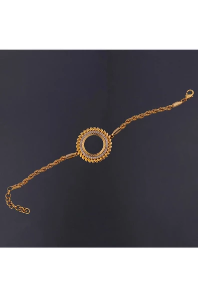 Zirkon Taşlı Çeyreklik Burgu Zincir3 Bileklik 22 Ayar Altın Kaplama - Resim 2