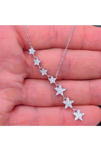 Zirkon Taşlı Yıldız Modeli Zincirli Kolye Ucu 925 Ayar Gümüş - 3