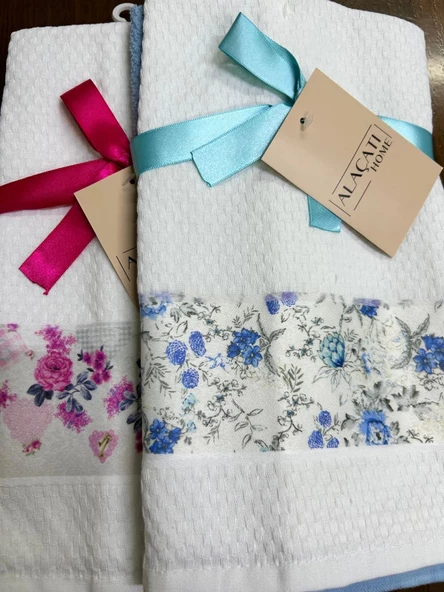 NİVEMESHOME 2 Lİ TURKUAZ-BEYAZ ASORTİ MODEL MUTFAK HAVLUSU - 2