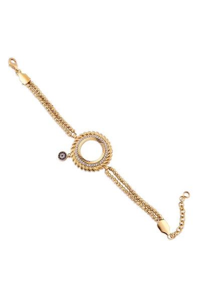 Zirkon Taşlı Çeyreklik Dorika Çift Zincir3 Bileklik 22 Ayar Altın Kaplama