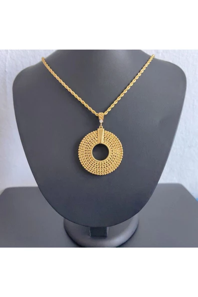 Yuvarlak Çeyreklik 6 cm Bijuteri Kolye Ucu 22 Ayar Altın Kaplama - Resim 3