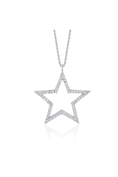 Zirkon Taşlı Içi Boş Yıldız Modeli Zincirli Kolye Ucu 925 Ayar Gümüş ürün görseli