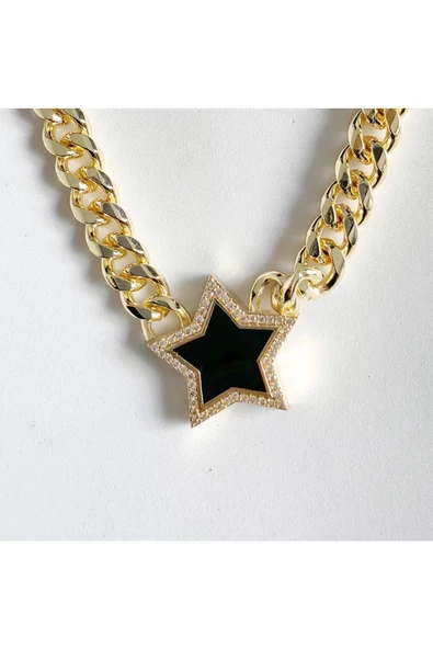 Yıldız Modeli  Gurmet  Kalın Zincir Bijuteri Kolye - Resim 2