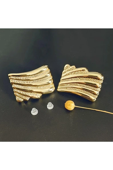 Zirkon Taşlı Yedili Damla Modeli Altın Kaplama Bijuteri Küpe ürün görseli