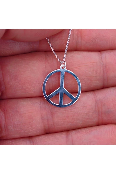 Barış (PEACE) Modeli Zincirli Bay- Kolye Ucu 925 Ayar Gümüş - 3
