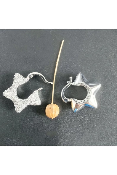 Zirkon Taşlı Yıldız Modeli Gümüş Kaplama Bijuteri Küpe - Resim 2