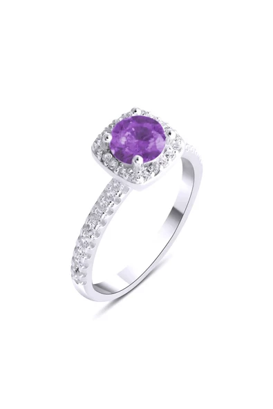 Mor Renkli Yuvarlak Ek Taş Yüzük 925 Ayar Gümüş ürün görseli