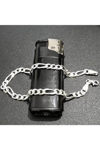 Unisex Bileklik Figaro Modeli Zincir 925 Ayar Gümüş - Resim 3