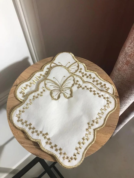 NİVEMESHOME KELEBEK GOLD KARE (6 ADET) KETEN KOKTEYL PEÇETESİ KAHVE YANI SUNUMLUK - 4