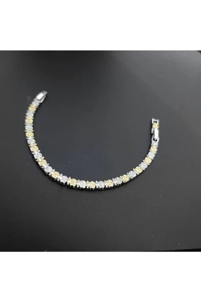 Altın Ve Gümüş Renkli Zirkon Taşlı Suyolu Modeli Ayarlanabilir Bijuteri Bileklik - Resim 2