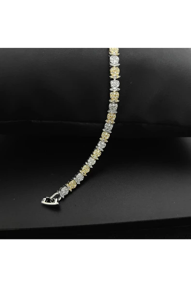 Altın Ve Gümüş Renkli Zirkon Taşlı Suyolu Modeli Ayarlanabilir Bijuteri Bileklik ürün görseli