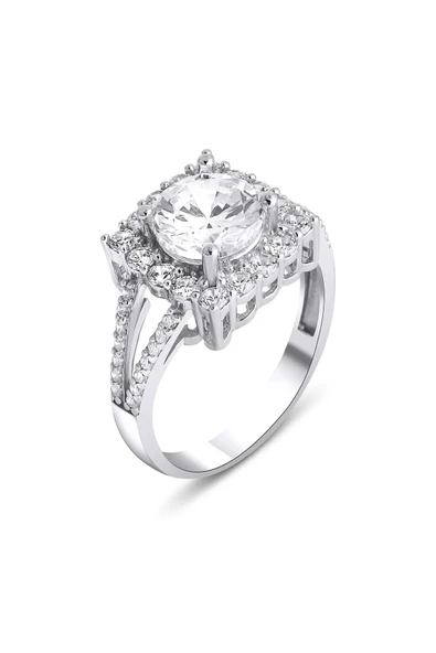 Zarif Tek Taş Geniş Model Yüzük 925 Ayar Gümüş ürün görseli