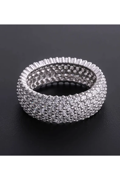 Tam Tur Taşlı Ve Geniş Bombeli Estetik Yüzük 925 Ayar Gümüş - Resim 2