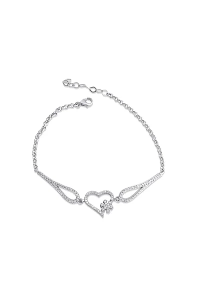 925 Ayar Gümüş Kalpli Kar Tanesi Modeli Zincirli  Bileklik ürün görseli