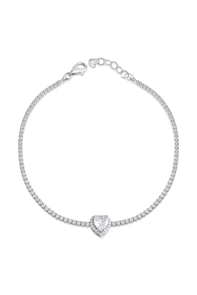 (925 AYAR) Gümüş Zirkon Taşlı Tek Kalp Suyolu Modeli Bileklik ürün görseli