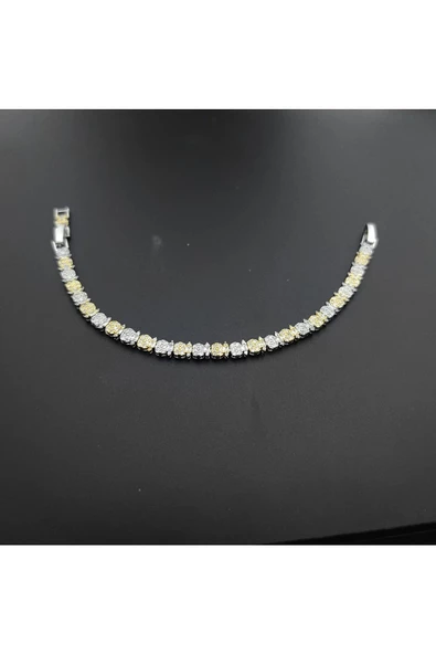 Altın Ve Gümüş Renkli Zirkon Taşlı Suyolu Modeli Ayarlanabilir Bijuteri Bileklik - Resim 3