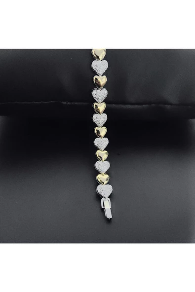 Altın Ve Gümüş Renkli Zirkon Taşlı Kalp Suyolu Modeli Ayarlanabilir Bijuteri Bileklik
