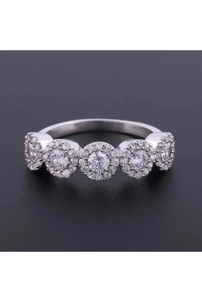 Zirkon Taşlı 5 Taşlı Modeli Yüzük 925 Ayar Gümüş - Resim 2